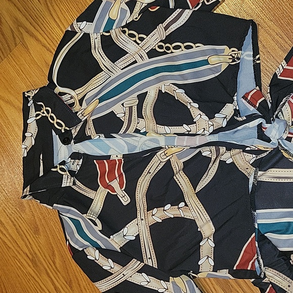 NWOT 2 Piece Gold Chain Belt Red Green Stripe Print Outfit - Picture 2 of 12